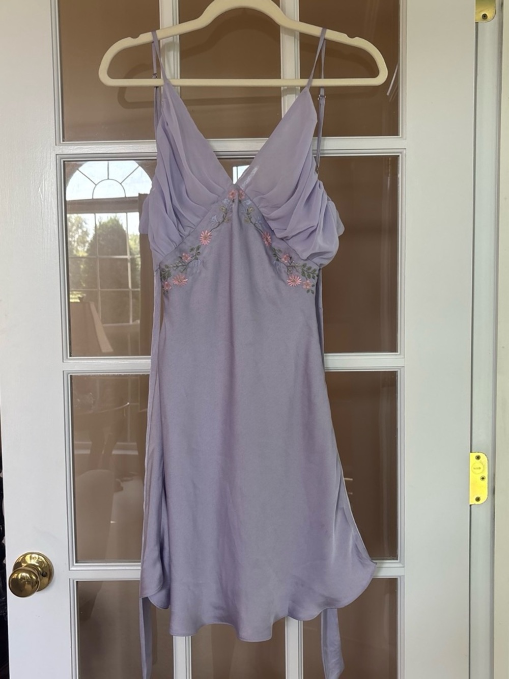House of CB Lavender Slip Dress with Floral Embroidery